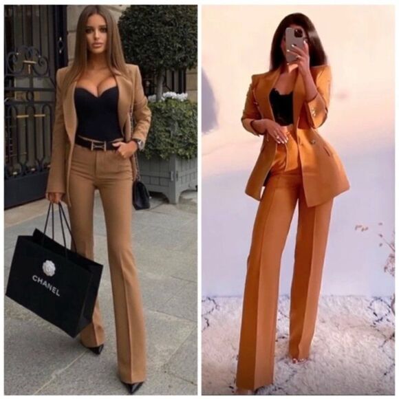 ZARA DARK CAMEL PANTS WIDE LEG NEW XS - Picture 9 of 12